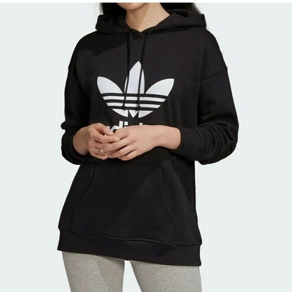 Adidas Originals Women's Adicolor Trefoil Hoodie Black FM3307 - Picture 1 of 10